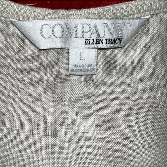 Company Ellen Tracy Linen Blouse Women’s Large Sand Zip Front Roll Sleeve Top - Picture 13 of 13